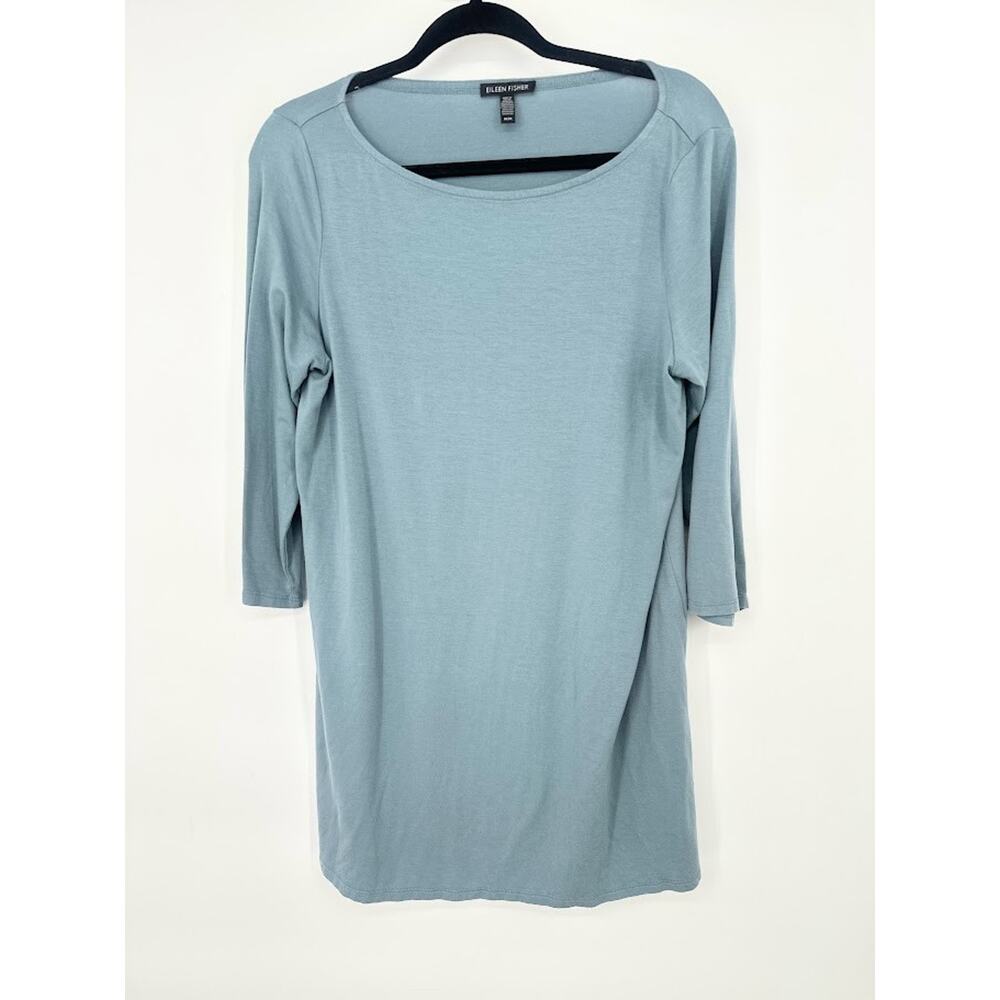 Eileen Fisher Fine Tencel Stretch Jersey‎ Bateau Neck Tunic Top Blue Size Medium